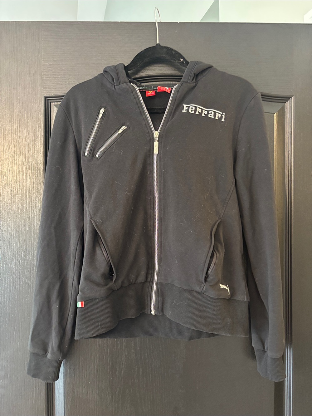 Ferrari Black Hooded Zip Jacket with Accent Logos